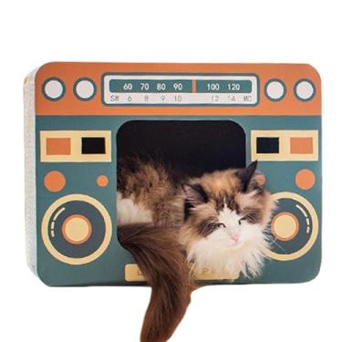 Imagem de Rrlihjgu Arranhador Para Gatos,Casa Para Gatos De Cartão Canelado Brinquedo Retro Forma Rádio - Companheiro Para Animais De Estimação Exercício Mental E Físico Para Raças Pequenas Médias E - Para
