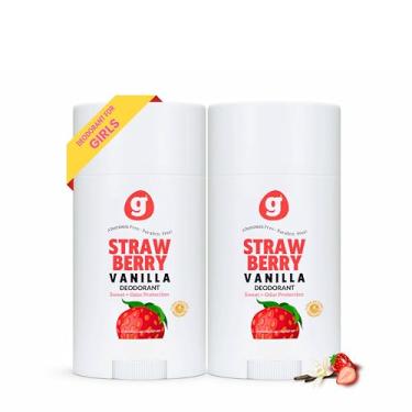 Imagem de Growing Basics Desodorante natural para meninas, seguro para crianças e adolescentes, hipoalergênico sem alumínio, proteção contra odores 24 horas, alto desempenho orgânico não tóxico, morango e