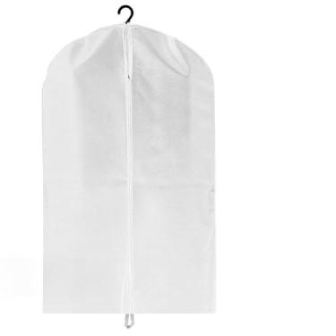 Imagem de Kit 5 Capas Protetor Terno Vestido Noiva TNT e Visor Com Zíper e Alça Organizador Guarda Roupa(BRANCO TODO TNT,1,80 x 64 cm)