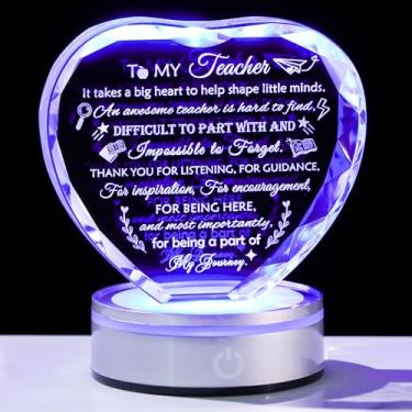 Imagem de Enjinkail Presentes de placa de cristal em forma de coração para professores - Presente de agradecimento personalizado com base de luz LED para decoração de mesa (ideal para professores de volta às