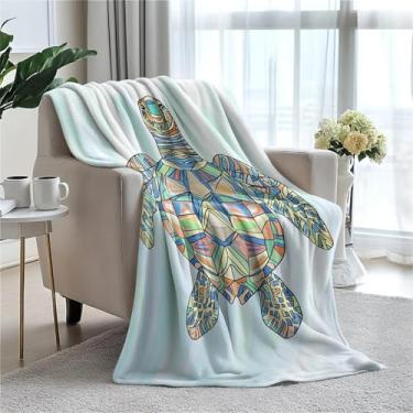 Imagem de Manta de lã de mosaico colorido de tartaruga marinha para cama, sofá, viagem e acampamento, cobertor de pelúcia super macio e aconchegante para todas as estações 101,6 cm x 127 cm