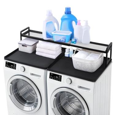 Imagem de BALAPET Bancada de lavadora e secadora com prateleira ajustável, lavadora expansível e bancada de secadora com tapete antiderrapante, ajuste universal para grandes espaços (120 x 22 x 17 cm)