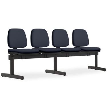 Imagem de Cadeira Longarina 4 Lugares Recepção Sala de Espera Work F02 Sintético Azul - Lyam Decor