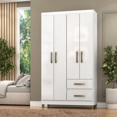 Imagem de Roupeiro Lisboa 4 Portas 2 Gavetas 99x180x40cm Branco