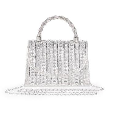 Imagem de Bolsa feminina de strass luxuosa com diamantes brilhantes, combinando com vestido de noite, saia longa, festa, noite., prata/ouro/preto