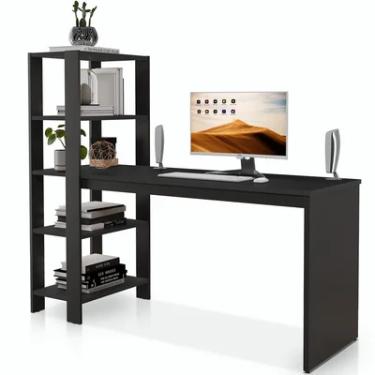 Imagem de Mesa Escrivaninha Milão Com Prateleiras Para Escritório E Quarto Notebook PC Preto.