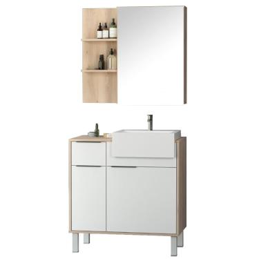Imagem de Conjunto Para Banheiro Balcão e Armário Com Pés 80cm West B06 Branco Faia - Lyam Decor