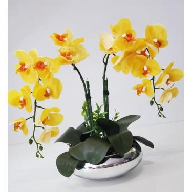 Imagem de Arranjo Flor Orquídeas Artificiais Amarelo No Vaso Montado - La Caza S