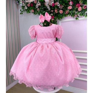 Imagem de Vestido Infantil Festa Rosa Bebê com Poá e Bolinhas Luxo - Fabuloso At