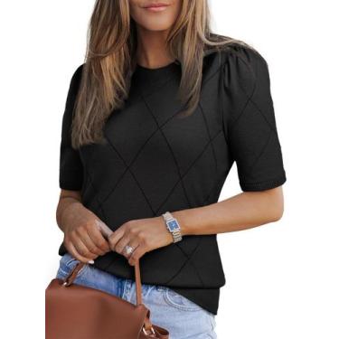 Imagem de Suéter feminino Dokotoo de manga curta tricotado preto tamanho M