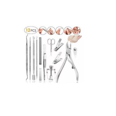 Imagem de Kit de podologia para pedicure, unhas incrustadas, 12 peças de aço ino