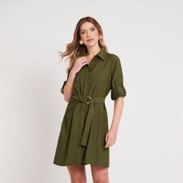 Imagem de Vestido Chemise Manga 7/8 Martingale Verde Militar Miss Joy 8337, Verd
