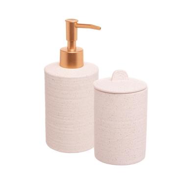 Imagem de Conjunto Banheiro Cerâmica 2 Peças Sand Dispenser E Algodão