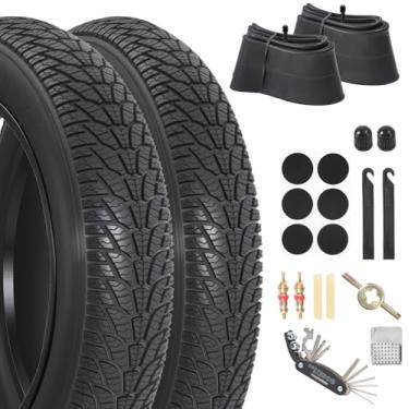 Imagem de 2 peças de pneu de bicicleta gordo 20x4.0, 2 peças tubo de pneu gordo 20x4.0 e bolsa de reparo de bicicleta com bomba de pneu, bicicleta off-road dobrável resistente, conjunto de substituição de pneus