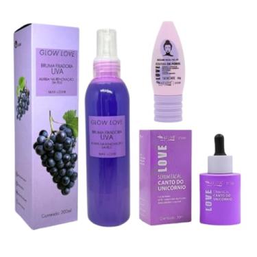 Imagem de Max Love Kit Facial Glow Love com Bruma Fixadora Uva 200ml, Sérum Canto do Unicórnio 30ml, Máscara Peel Off 50g, Vegano, com Ácido Hialurônico e Extrato de Uva