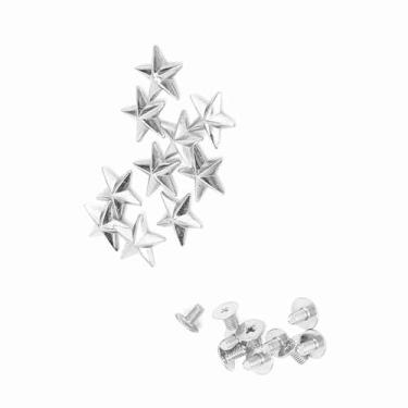 Imagem de 10 peças de rebites de estrela de metal, rebite de estrela de couro de 14 mm para bricolage, bolsas de couro, sapatos, decoração de coleira de cachorro (prata)