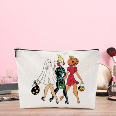Imagem de Bolsa de maquiagem divertida para mulheres, fantasma, esqueleto, abóbora, presentes de Halloween para amigas, mulheres, meninas, bolsas de cosméticos