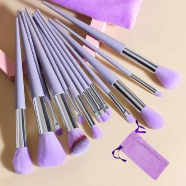 Imagem de Conjunto de pincéis de maquiagem portátil com 13 peças com cerdas macias e bolsa de armazenamento, ferramentas cosméticas profissionais para sombra de olhos e base, roxo