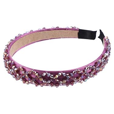Imagem de Bandanas de strass, faixas brilhantes brilhantes, faixa de cabeça enfeitada com cristal, faixa de cabelo roxa escura, faixa de cabelo com contas, acessórios de cabelo para mulheres