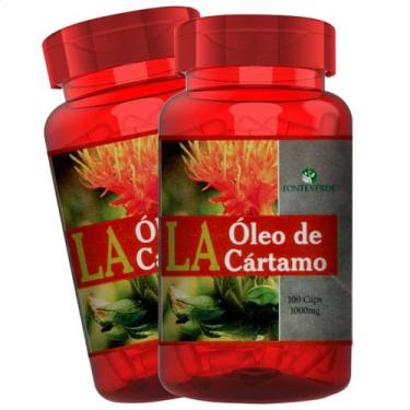 Imagem de 2 Potes Óleo De Cartamo com Vitamina E Kit 200 Cáps 1000mg Fonte Verde