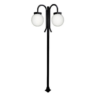 Imagem de Poste Luminária Globo P Duplo Braço Curvo Baixo Preto 300cm