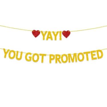Imagem de Parabéns pela sua promoção decorações, glitter dourado Yay! Você recebeu banner promovido, parabéns, decorações de festa de promoção de emprego