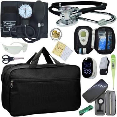 Imagem de Kit Bolsa Cores Aparelho de Pressao Esfigmomanometro Estetoscópio Medi