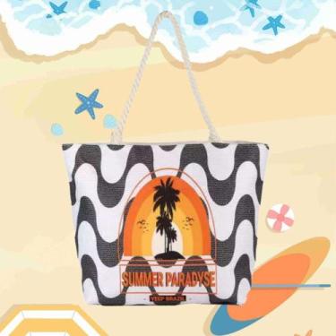 Imagem de Bolsa de Praia Feminina Grande de Ombro Verão Férias Alça de Corda - N