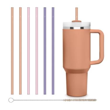 Imagem de HALM Canudos de vidro Stanley Quencher, 3 cores pastel, rosa, roxo, laranja, canudos de substituição reutilizáveis para copo com alça, acessório de copo de aço inoxidável, livre de BPA e lavável na