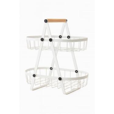 Imagem de Fruteira de Mesa Rustica de Ferro, Bambu para Café Da Manhã de Metal Preto Multiuso(FRUTEIRA OVAL BRANCA 32X18CM)