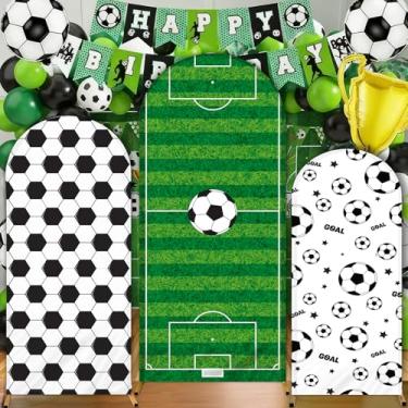 Imagem de 3 peças de capa de fundo de arco de futebol de 1,2 m, 1,5 m, 1,8 m, tema esportivo, elastano, ajustável, arco, arco, coberturas de suporte, fundo verde de campo de futebol para sala de aula