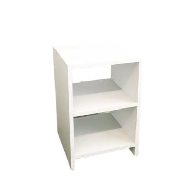 Imagem de Mesa de Cabeceira Moderna em MDF, Nicho Organizador para Quarto, Branca, 30x25x45cm, Design Minimalista com Prateleiras