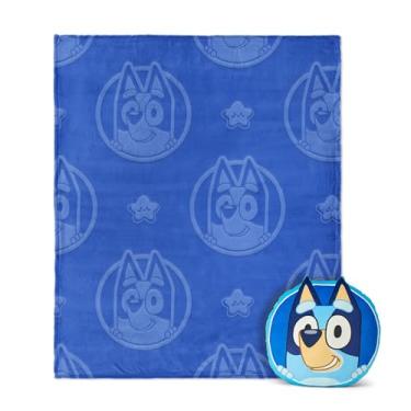 Imagem de Conjunto de cobertor e travesseiro Bluey Impressions, cobertor de toque de seda de 101,6 cm x 127 cm com travesseiro de personagem combinando – Cobertor macio e aconchegante para presentes