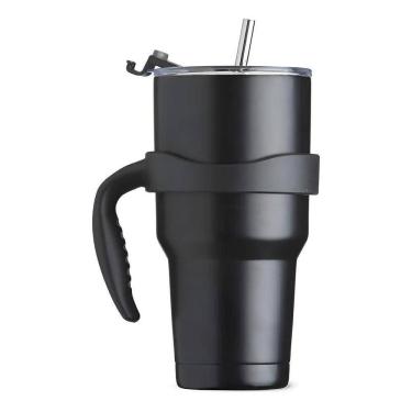 Imagem de Caneca Térmica Inox 800Ml Com Canudo E Duas Tampas Preto