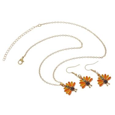 Imagem de MMIUAEG Conjunto de brincos com tema de Dia de Ação de Graças Peru Abóbora Girassol Pinha Folha de Bordo Esquilo Pingente Brincos Colar Dia de Ação de Graças Outono Festival Joias, Zinco, Sem Pedra