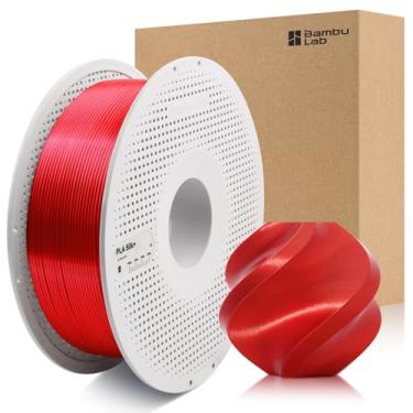 Imagem de 3DTOOLS Bambu 1,75 mm PLA seda + filamento brilhante como cromo, suave como seda de alta velocidade e fácil impressão ecológica com RFID para Bambu Lab A1, A1MINI, X1, P1 AMS 1KG +/- 0,03 mm (vermelho