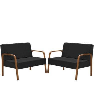 Imagem de Kit 2 Jade 2 Lugares Braço Madeira D Salla Courino Preto