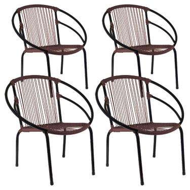 Imagem de Kit 4 Cadeiras De área Eclipse De Aço E Fibra Sintética Tabaco