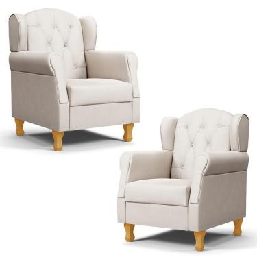 Imagem de Kit 02 Poltronas De Amamentação Pés Madeira Lucy P04 Suede Bege - Mpozenato