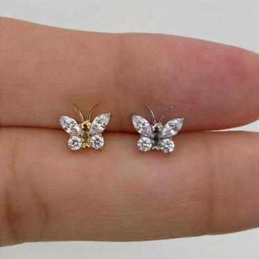 Imagem de Labret de Titânio com Borboleta e Zircônias - 1,2mm - no-brand, 8mm