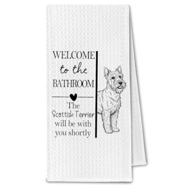 Imagem de ChissNook Scottish Terrier presentes toalhas de mão de banheiro, presentes para amantes de donos de cães escoceses, presentes para mulheres, toalha de mão decorativa de cachorro engraçado para