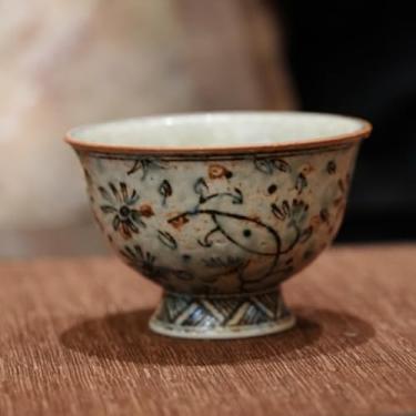 Imagem de Xícara de porcelana feita à mão, xícara de chá de kung fu chinês, conjunto de chá de girassol de haste alta, mistura de cultura de cerâmica Jingdezhen, 1 conjunto de 1, para presentes