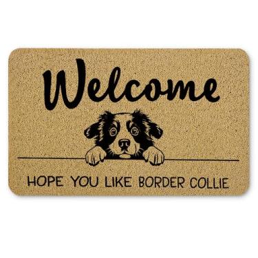 Imagem de Qnhij Border Collie Gifts Tapetes de boas-vindas para porta da frente, tapete de porta de cachorro, Hope You Like Border Collie, capacho engraçado para varanda externa, entrada interna, tapete de