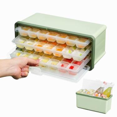 Imagem de Bandeja para cubos de gelo 3 em 1 com caixa para freezer, polipropileno de grau alimentício livre de BPA, lavável na lava-louças, 63 cubos para uísque, coquetéis, festas e uso ao ar livre, verde