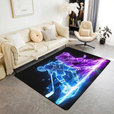 Imagem de Erosebridal Tapete de hóquei de fogo no gelo, 1,28 m x 9,5 cm, tapete interno para jogadores de hóquei no gelo para crianças, meninos, meninas, azul roxo, tapete decorativo lavável para sala de jantar
