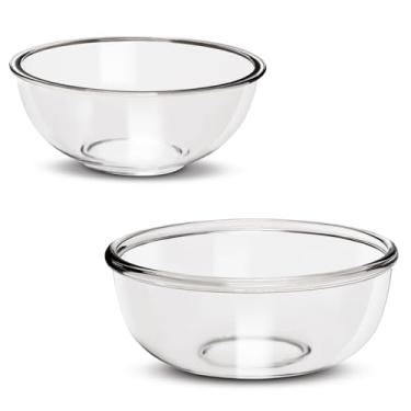 Imagem de BECFISH Conjunto de 2 tigelas grandes de vidro borossilicato (6,4 qt, 3,7 qt) - encaixe, sem chumbo, duráveis - seguras para micro-ondas, máquina de lavar louça, forno e freezer - ideal para assar