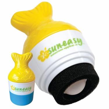 Imagem de Aplicador de protetor solar Sun-Easy, recarregável com esponja para crianças e bebês, aplicação divertida, rápida e sem bagunça, comporta 80 ml, tampa peixe/azul