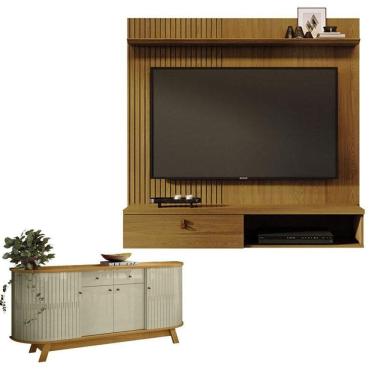 Imagem de Estante Home Theater Suspenso íris Cumaru Com Aparador Para Sala Buffet Mônaco Cumaru Opala - Madetec