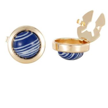 Imagem de Abotoaduras: elegante liga listrada em azul e branco banhada a ouro - 