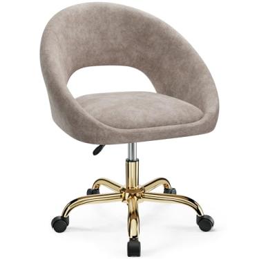 Imagem de BestEra Cadeira de penteadeira com rodas, cadeiras de maquiagem modernas com rodas traseiras altura ajustável, confortáveis e fofas cadeiras de mesa de escritório em casa para quarto, sala de estar